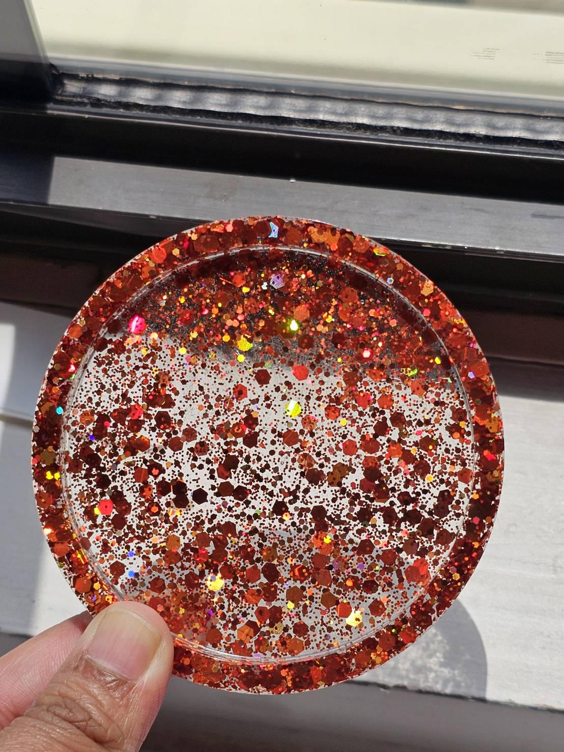 Glitter Resin Coaster Set – 3.25" Round Sparkle Drink Coasters – Epoxy Table Decor – Gift for Her