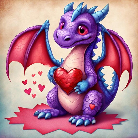 Valentines Day Dragon PNG Set of 10 for Scrapbooking and