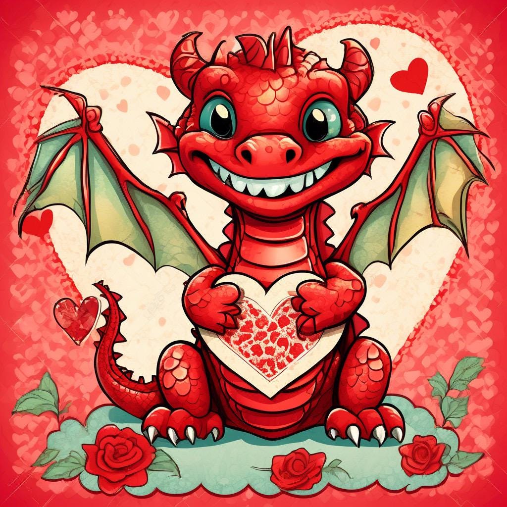Valentines Day Dragon PNG Set of 10 for Scrapbooking and