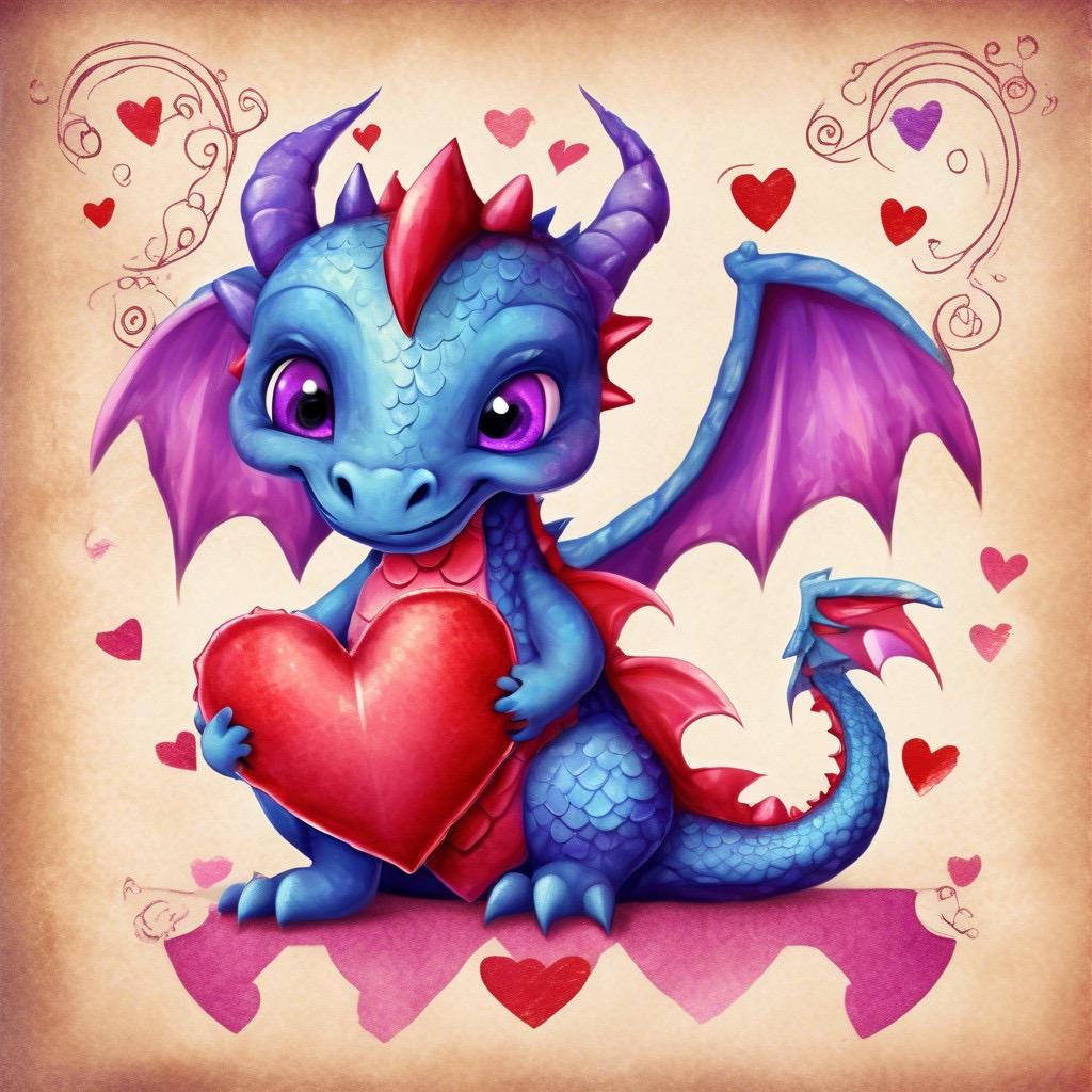 Valentines Day Dragon PNG Set of 10 for Scrapbooking and