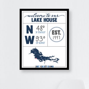 Custom Lake House Sign | Modern Lake House Art, Lake GPS Coordinates, Lake House Welcome Sign, Lake House Print, Custom Lake Print