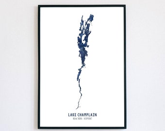 Lake Champlain Watercolor Style Art Print | Aerial View Lake Map | Vermont | New York | Modern Wall Art | Unframed Print
