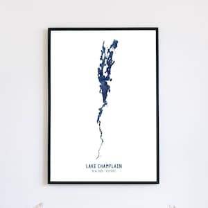 Lake Champlain Watercolor Style Art Print | Aerial View Lake Map | Vermont | New York | Modern Wall Art | Unframed Print
