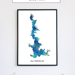 Custom Watercolor Style Lake Map | Lake Print, Watercolor Style Art, Modern Wall Art, Custom Lake Poster, Lake Decor, Gift Map