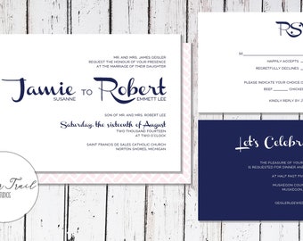 Navy Modern Printable Wedding Invitation | Modern Invitation Design | PDF Download | Invitation RSVP Reception