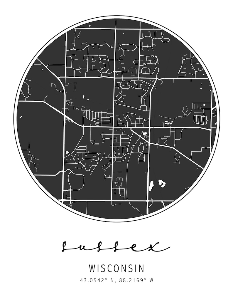 Sussex Wisconsin Spotlight City Street Map Poster Latitude Etsy
