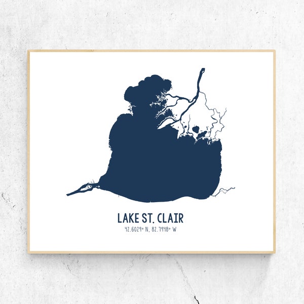 Lake St. Clair Poster, Instant Download, Lake St. Clair Print, Latitude en Longitude, Moderne kunst aan de muur