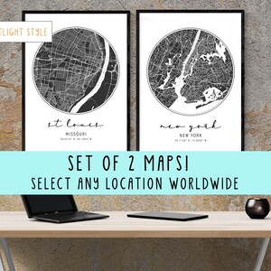 SET VAN 2 DIGITAL City Street Map Posters, Latitude en Longitude, muur kunst, poster, multi buy korting, digitale download