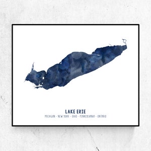 Lake Erie Art Print | Great Lakes Art | Aerial Lake Art | Watercolor Style Print | Modern Wall Art | Unframed