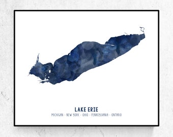 Lake Erie Art Print | Great Lakes Art | Aerial Lake Art | Watercolor Style Print | Modern Wall Art | Unframed