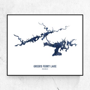 Greers Ferry Lake Watercolor Style Art Print | Arkansas lakes |  Modern Wall Art | Unframed Print
