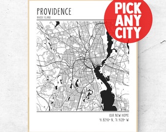 Choose Your Own City Street Map Poster, Custom City Street Print, Latitude and Longitude, Modern Wall Art