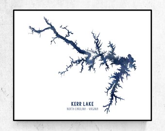 Kerr Lake Art Print | Aerial Lake Art | Virginia, North Carolina Lakes | Watercolor Style Print | Modern Wall Art | Unframed