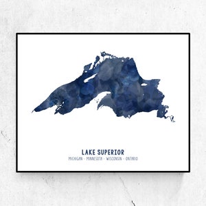 Lake Superior Art Print | Great Lakes Art | Aerial Lake Art | Watercolor Style Print | Modern Wall Art | Unframed