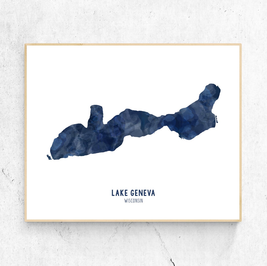 Lake Geneva Print Lake Geneva Art Wisconsin Aerial Lake Art Watercolor