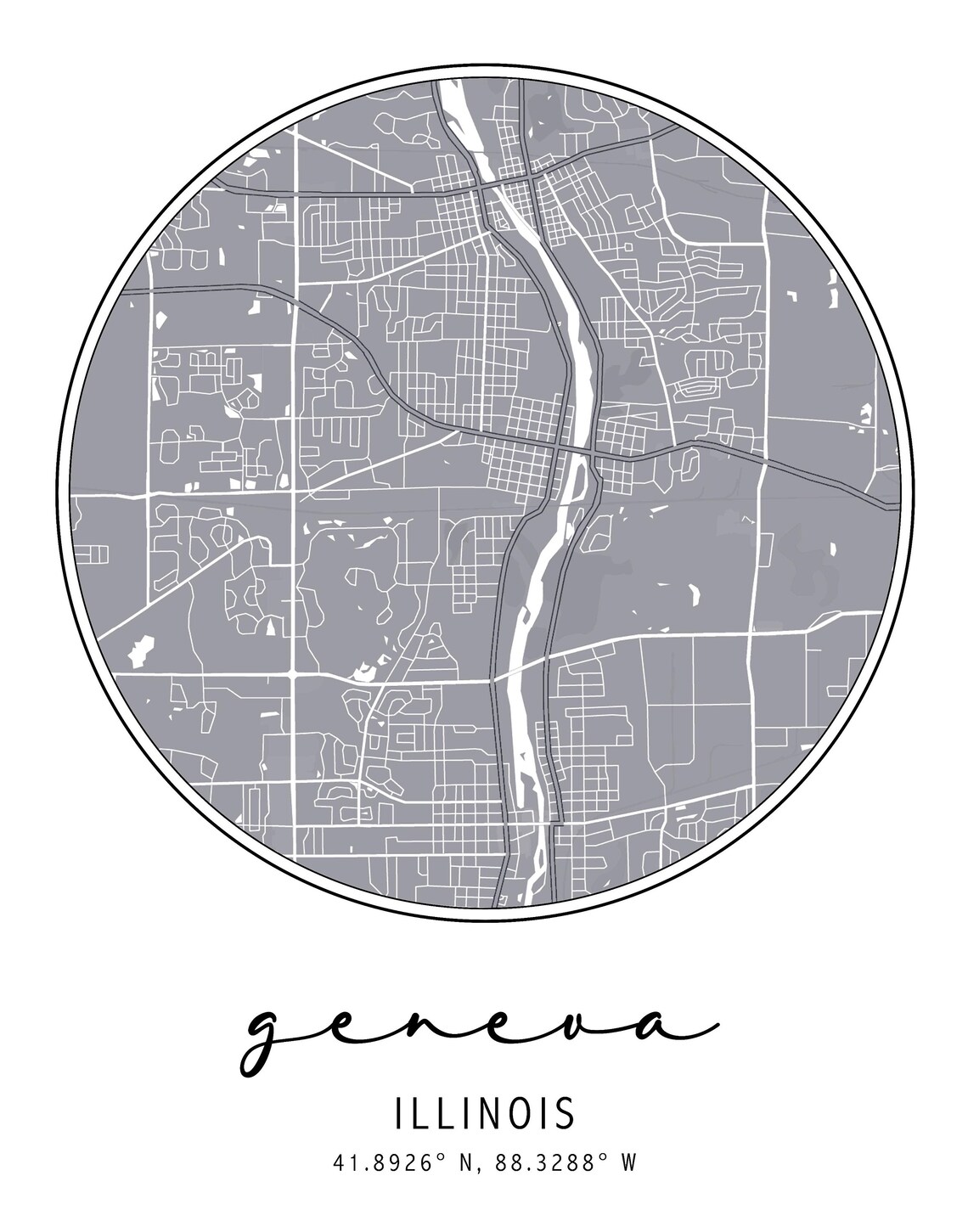 Geneva Illinois Spotlight City Street Map Poster Latitude and Etsy