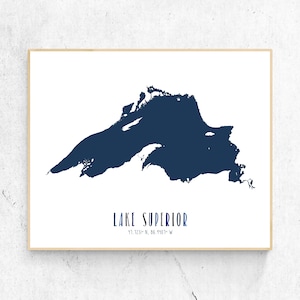 Lake Superior Poster, Instant Download, Lake Superior Print, Latitude and Longitude, Modern Wall Art