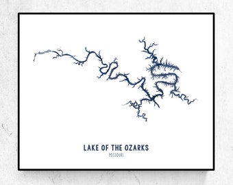 Lake of the Ozarks Watercolor Style Art Print | Aerial View Lake Map | Missouri lakes | Modern Wall Art | Unframed Print