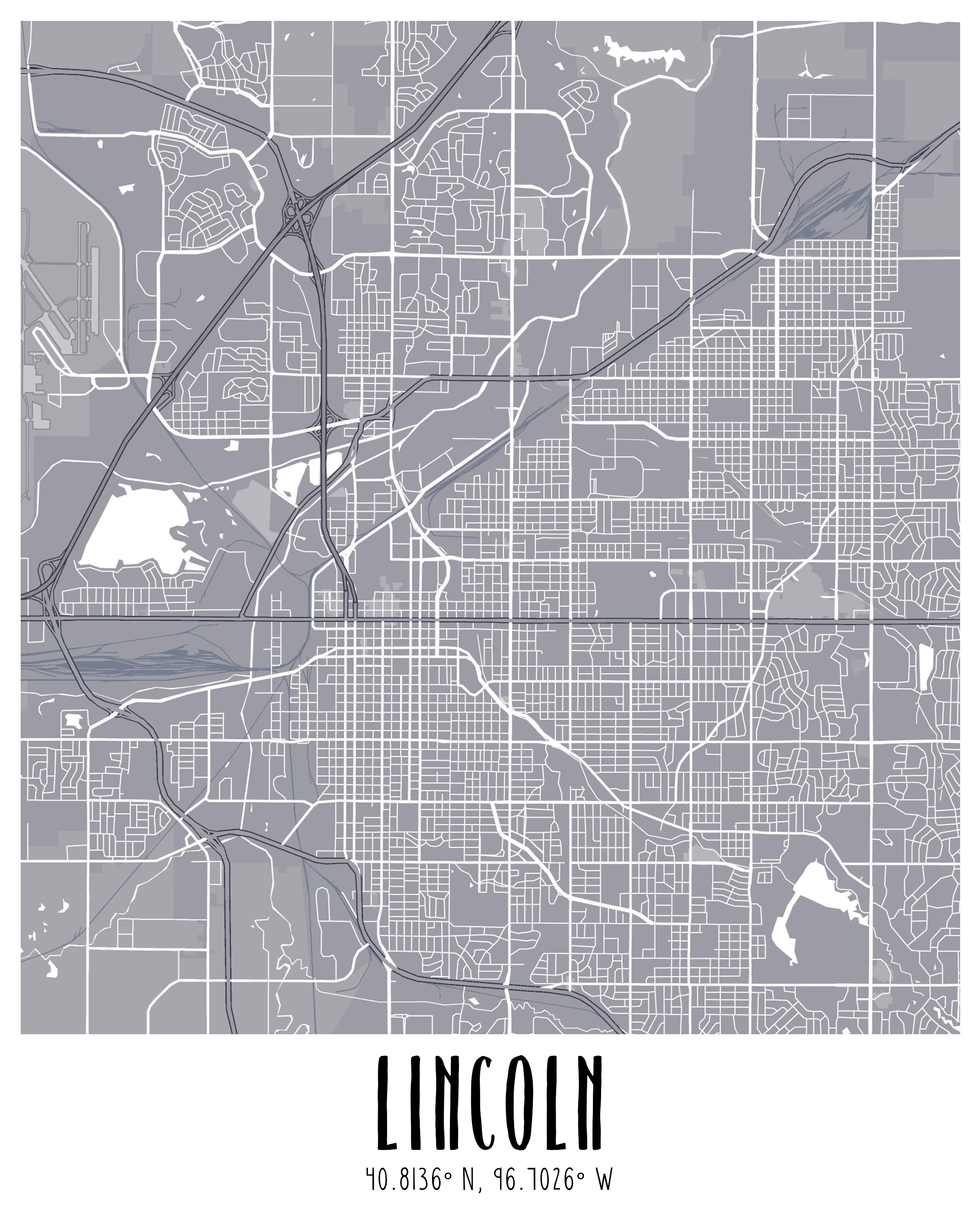 Cartel del mapa de Lincoln City Street Descarga instantánea | Etsy