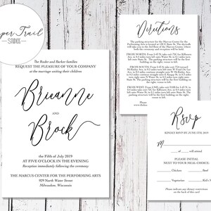 Faire-part de mariage imprimable noir et blanc classique | Design d'invitation moderne | Téléchargement PDF | Invitation RSVP Cartes de direction