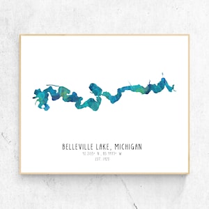 FILE DIGITALE Mappa del lago in stile acquerello personalizzato / Stampa del lago, Arte in stile acquerello, Arte della parete moderna, Poster del lago personalizzato, Arredamento del lago, Mappa regalo