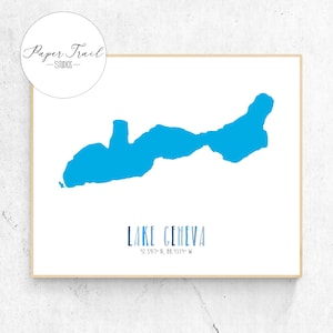 Lake Geneva Poster, Instant Download, Lake Geneva Print, Latitude and Longitude, Modern Wall Art