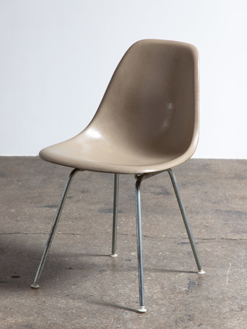 Original Eames for Herman Miller Fiberglass Molded Shell Chairs in Greige image 5