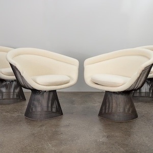 Warren Platner Bronze Lounge Chairs in Knoll Boucle image 1