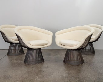 Warren Platner Bronze Lounge Chairs in Knoll Boucle