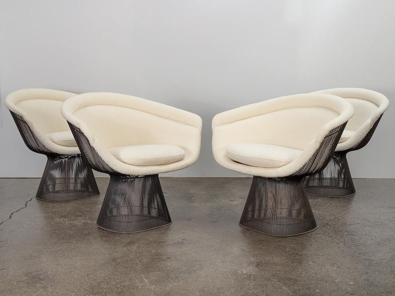 Warren Platner Bronze Lounge Chairs in Knoll Boucle image 1