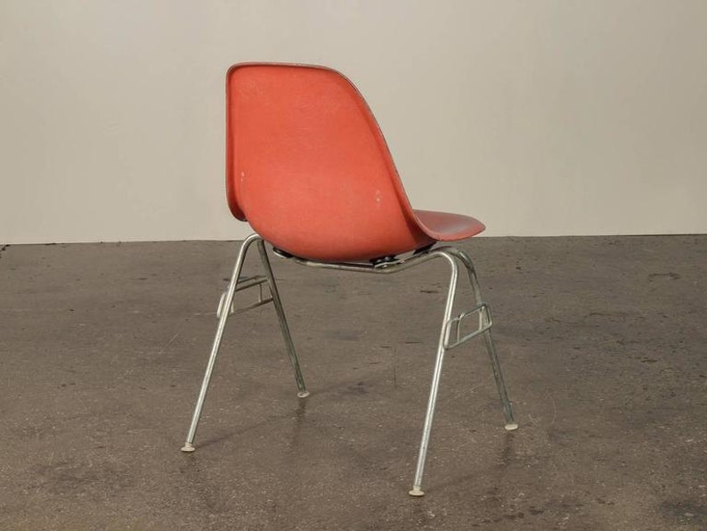 Original 1960s Eames for Herman Miller Red Orange Fiberglass Shell Chairs H Base, Eiffel Base, Dowel Base, Stacking Base image 3