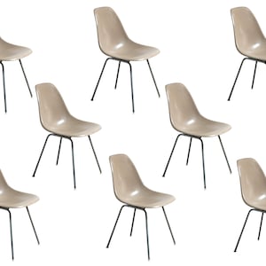 Original Eames for Herman Miller Fiberglass Molded Shell Chairs in Greige image 1