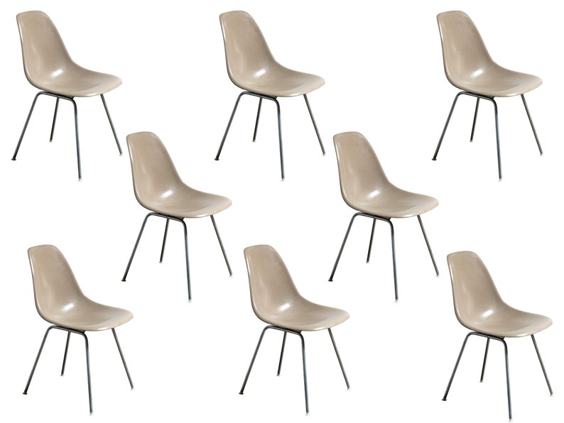 Original Eames for Herman Miller Fiberglass Molded Shell Chairs in Greige image 1