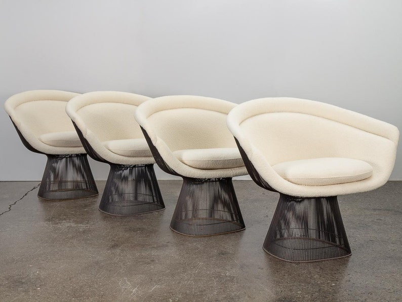 Warren Platner Bronze Lounge Chairs in Knoll Boucle image 10