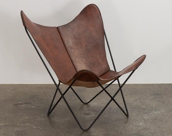 Whiskey Leather Knoll Butterfly Chair