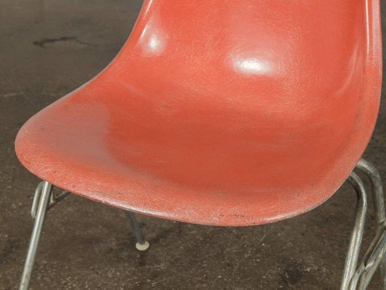 Original 1960s Eames for Herman Miller Red Orange Fiberglass Shell Chairs H Base, Eiffel Base, Dowel Base, Stacking Base image 5