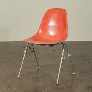 Original 1960s Eames for Herman Miller Red Orange Fiberglass Shell Chairs H Base, Eiffel Base, Dowel Base, Stacking Base image 2