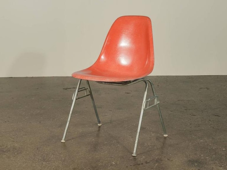 Original 1960s Eames for Herman Miller Red Orange Fiberglass Shell Chairs H Base, Eiffel Base, Dowel Base, Stacking Base image 2