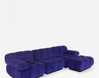 Open Air Modern Purple Blue Velvet Custom Modular Tufted Loveseat with Ottoman