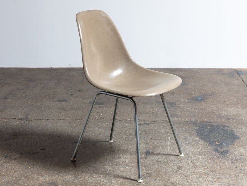 Original Eames for Herman Miller Fiberglass Molded Shell Chairs in Greige image 8