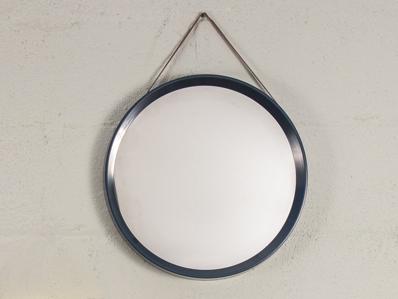 Danish Modern Navy Blue Circular Wall Mirror