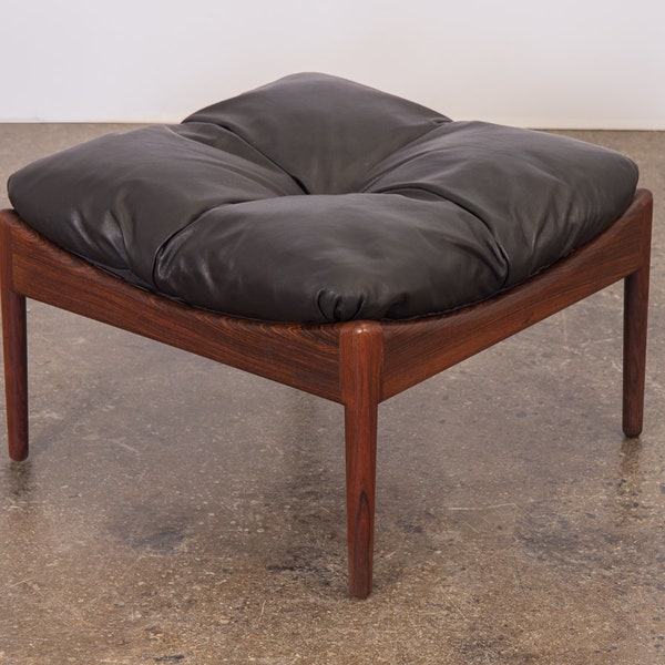 Kristian Vedel Modus Black Tufted Leather Rosewood Ottoman