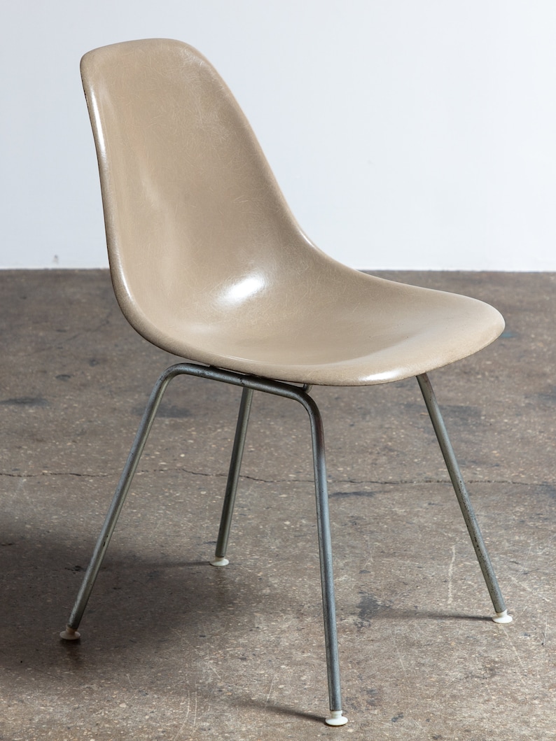 Original Eames for Herman Miller Fiberglass Molded Shell Chairs in Greige image 2