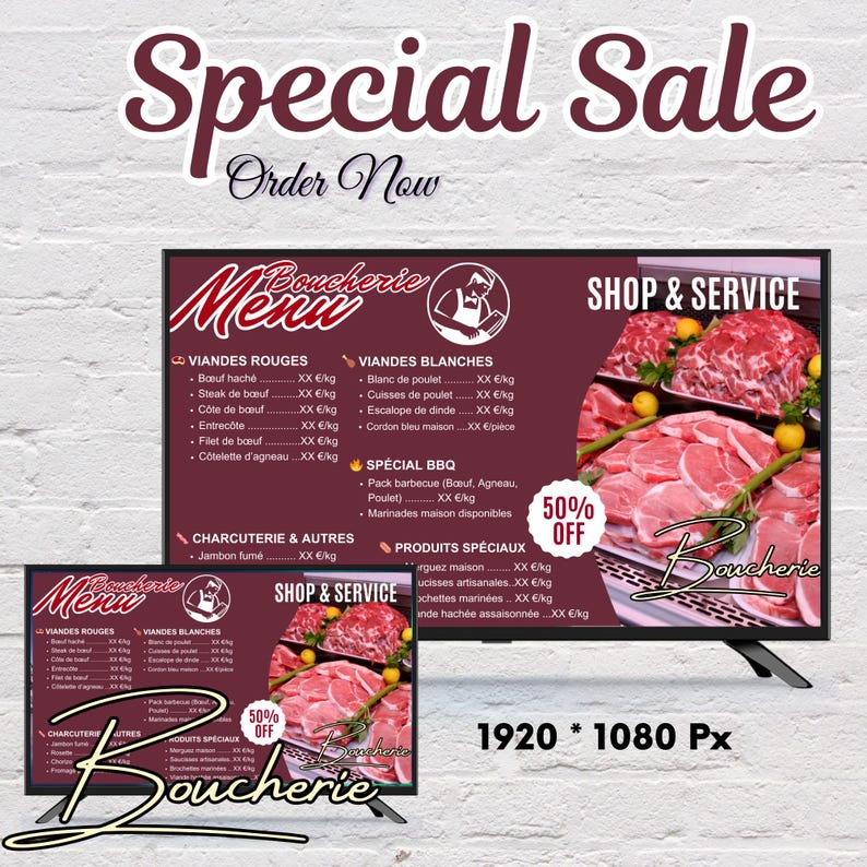 Editable Butcher Shop Menu Template | Digital Meat Price List for TV ...