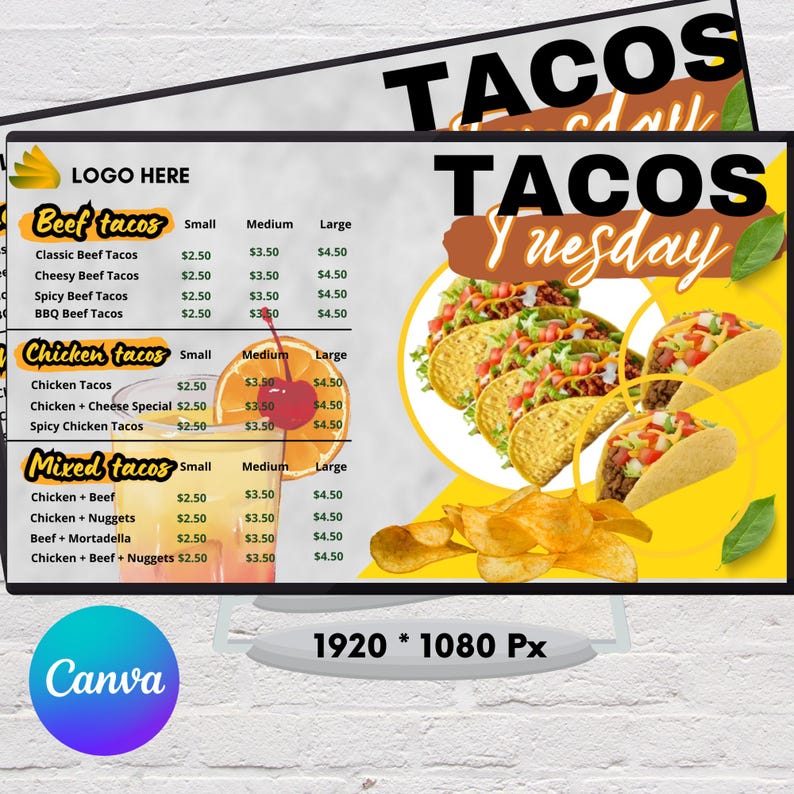 Customizable Tacos Menu Canva Template | Printable Mexican Food Menu ...