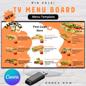 Menú de sándwich imprimible | Menú Deli Personalizado | Menú para llevar del restaurante | Menú de tienda de sándwiches editable | Descarga digital