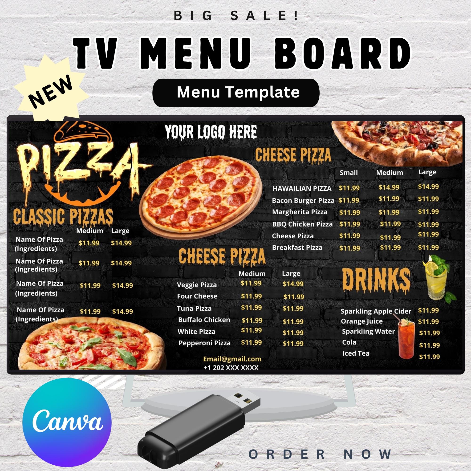 Custom Digital Pizza Menu for Restaurants & Home Use - Printable