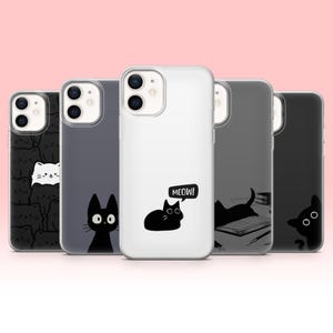 Bonita funda de gato negro para iPhone 16e, 15, 14, 13, 12, 11, Google Pixel 9 Pro, 8, 7A, Samsung S25 edge, S24