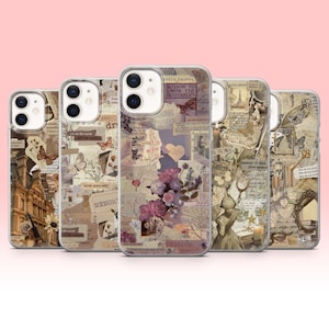 Etui na telefon Vintage Collage Poetry, Romantyczny literacki, Soft Grunge Indie, Stary styl książki, Prezent Coquette Academia, Akcesorium w stylu wiktoriańskiego grunge