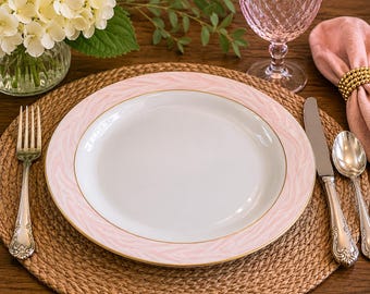 Mikasa Silk Moire Dinner Plate – 10.5” Fine China, Pink Gold Trim Replacement Dish